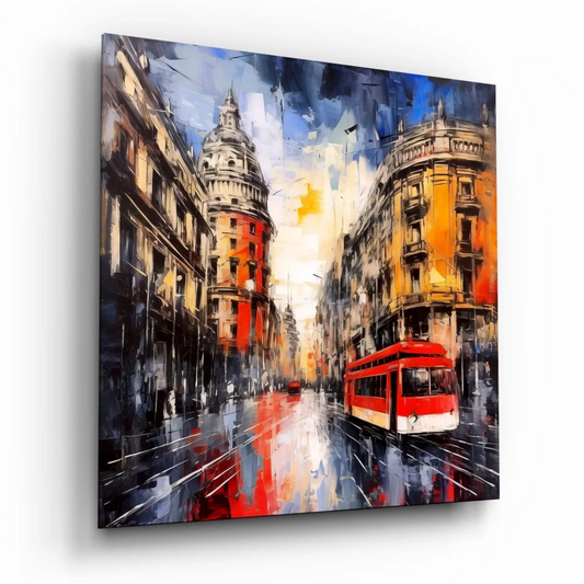 Vibrant Red Tram Tempered Glass Art for Modern Homes | Insigneart USA | vintageantiquesgifts.com
