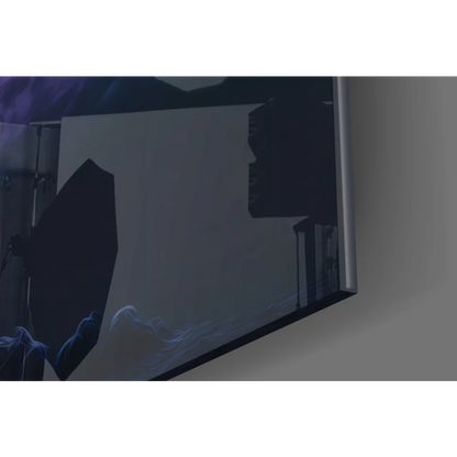 Sleek Cosmic Wolf Galaxy glass wall art on modern TV screen