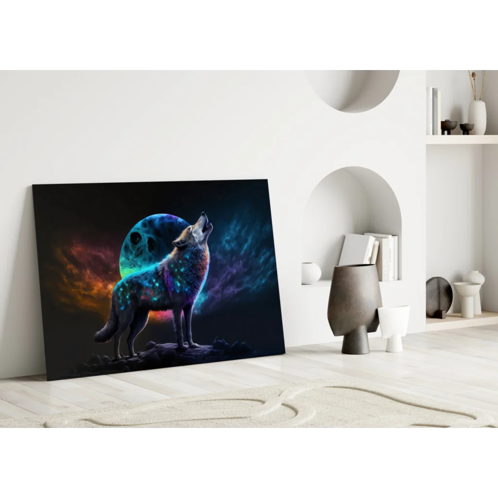 Cosmic Wolf Galaxy Wall Art with Glowing Celestial Patterns | Modern Wall Art Decor | vintageantiquesgifts.com