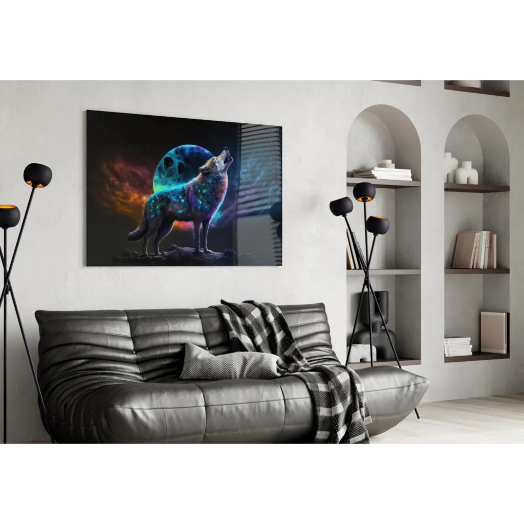 Cosmic Wolf Galaxy Wall Art with Glowing Celestial Patterns | Contemporary Home Wall Art | vintageantiquesgifts.com