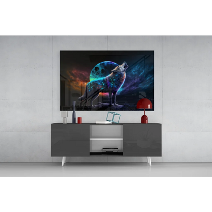 Cosmic Wolf Galaxy wall art with glowing celestial patterns