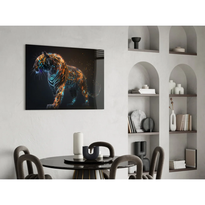 Glowing neon tiger circuit wall art canvas print