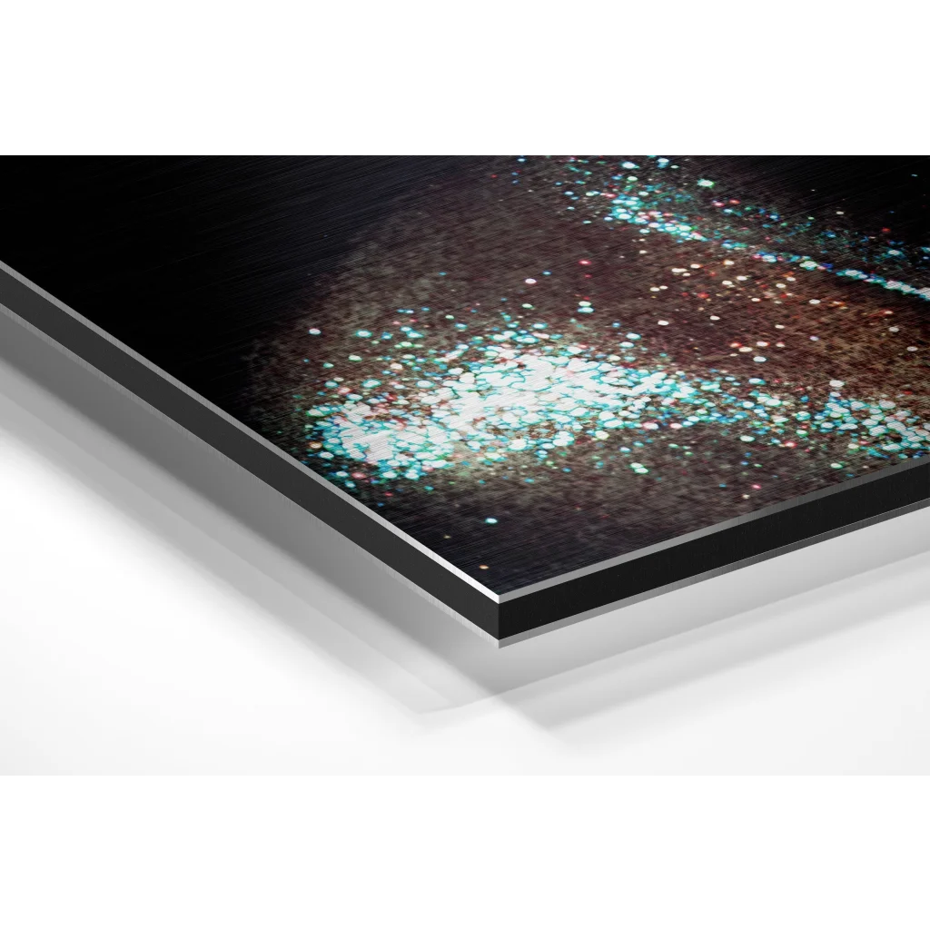 Stunning Brushed Aluminium Dibond Cosmic Glitter Wall Art | Glass Wall Art Print | vintageantiquesgifts.com