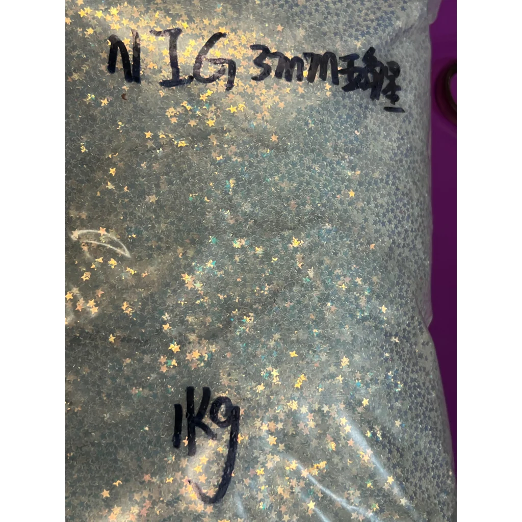 Clear plastic bag with iridescent star-shaped glitter from Sparkly Light Pink Pink 2mm Glitter Collection