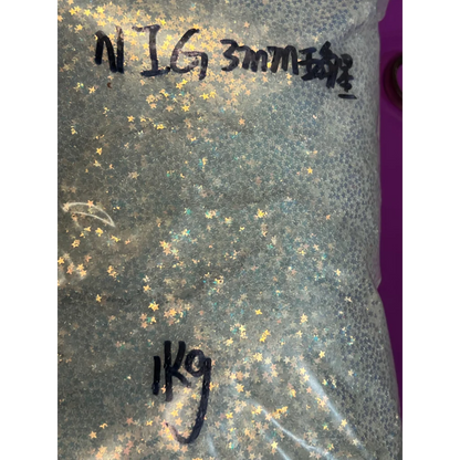 Clear plastic bag with iridescent star-shaped glitter from Sparkly Light Pink Pink 2mm Glitter Collection