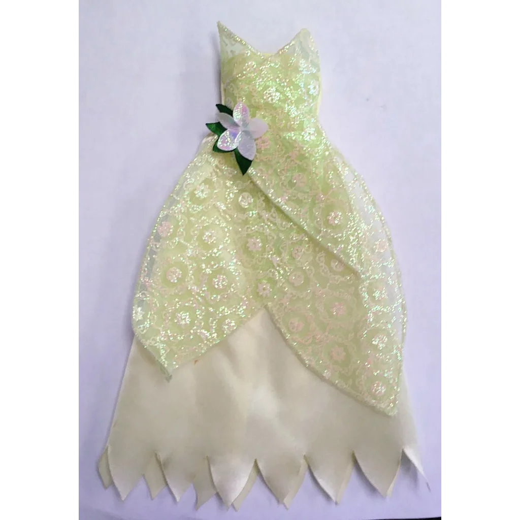 Sparkly Princess Tiana Dress for Barbie Dolls in green sequins and white petals