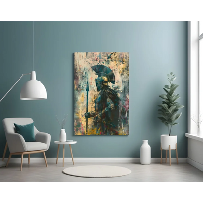 Modern Spartan warrior abstract canvas wall art print in black gold tones