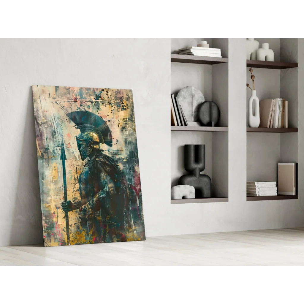 Spartan Warrior abstract canvas wall art print in black gold vibrant textures
