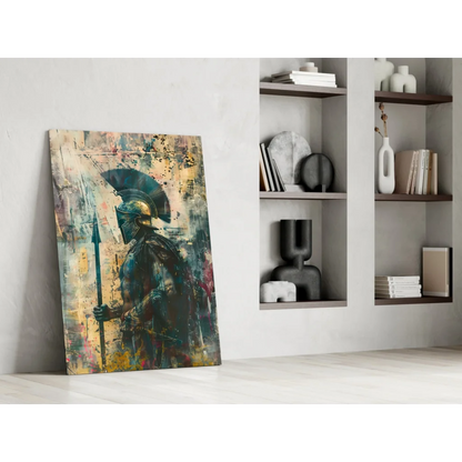 Spartan Warrior abstract canvas wall art print in black gold vibrant textures
