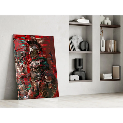 Bold red and black samurai armor glass wall art canvas print