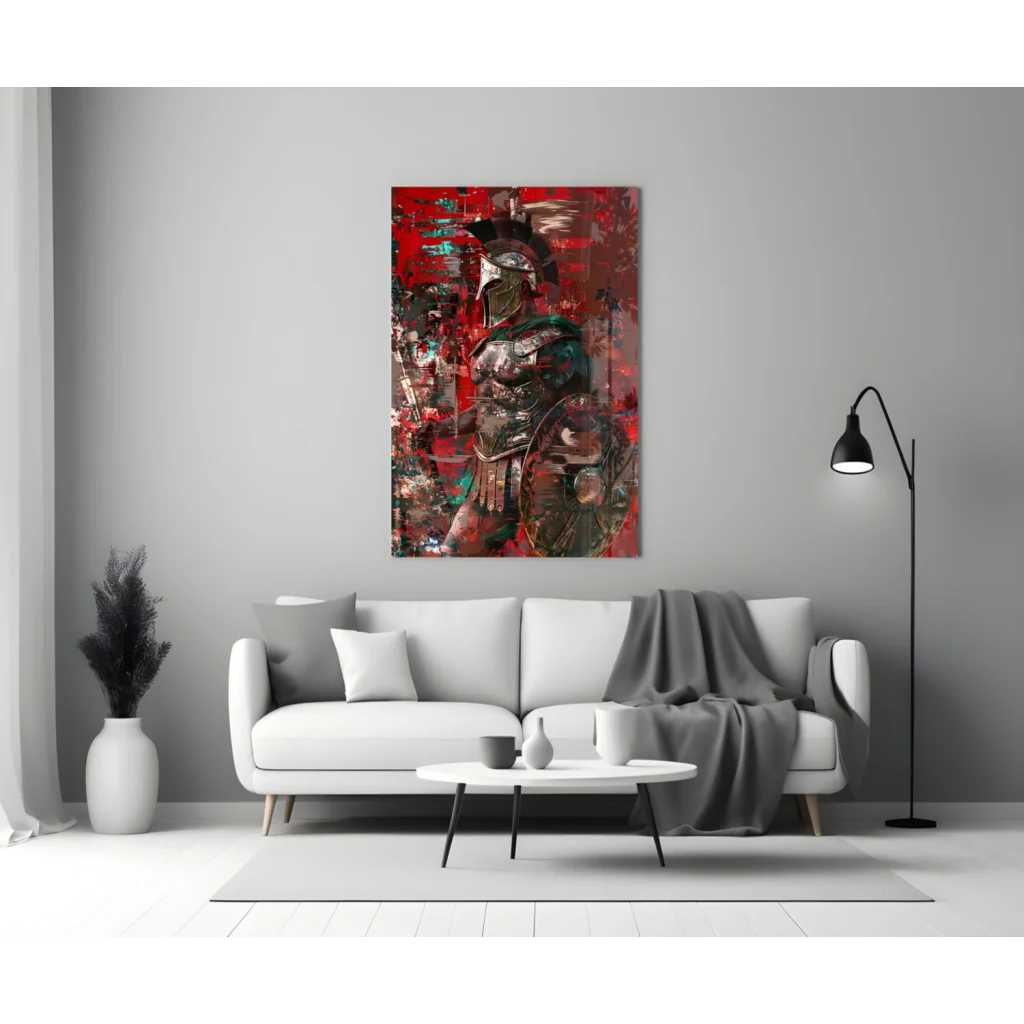 Bold red and black abstract Spartan warrior wall art on canvas