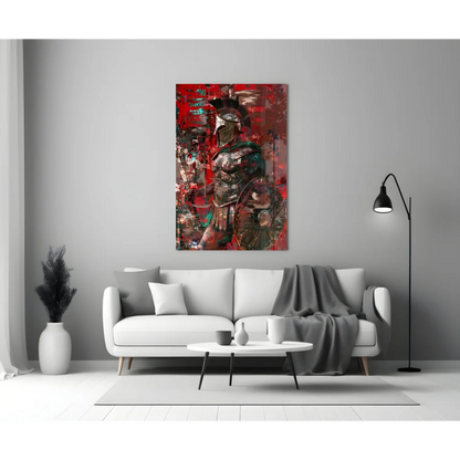 Bold red and black abstract Spartan warrior wall art on canvas