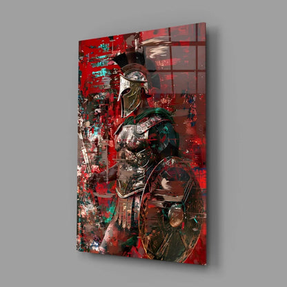 Spartan warrior canvas wall art with bold red black abstract design