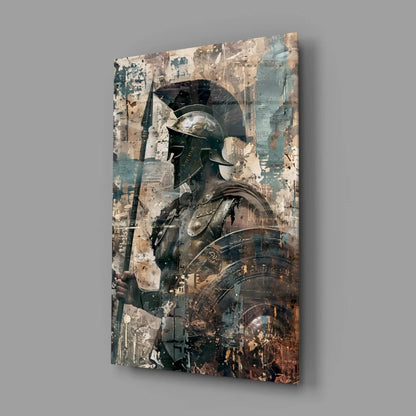Spartan Warrior Glass Wall Art with Metallic Armor and Shield