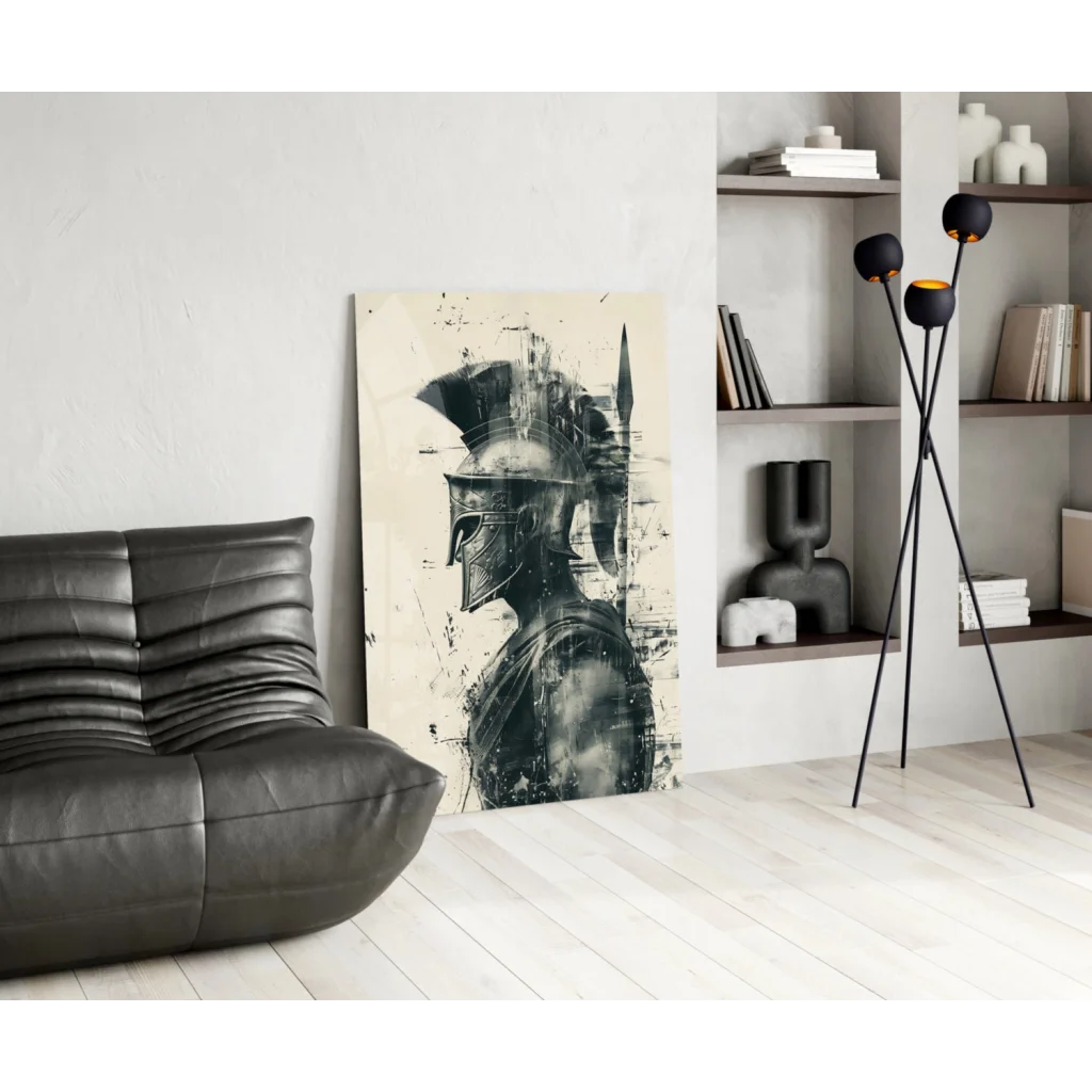 Spartan Warrior Helmet black leather bean bag wall art