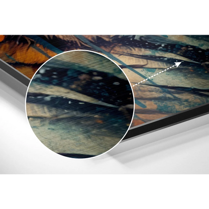 Vibrant abstract tiger art on brushed aluminium dibond print