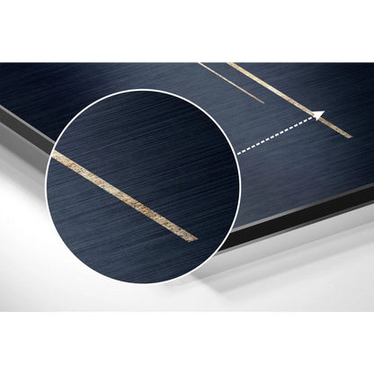 Stunning dark blue brushed aluminium dibond wall art with gold inlays