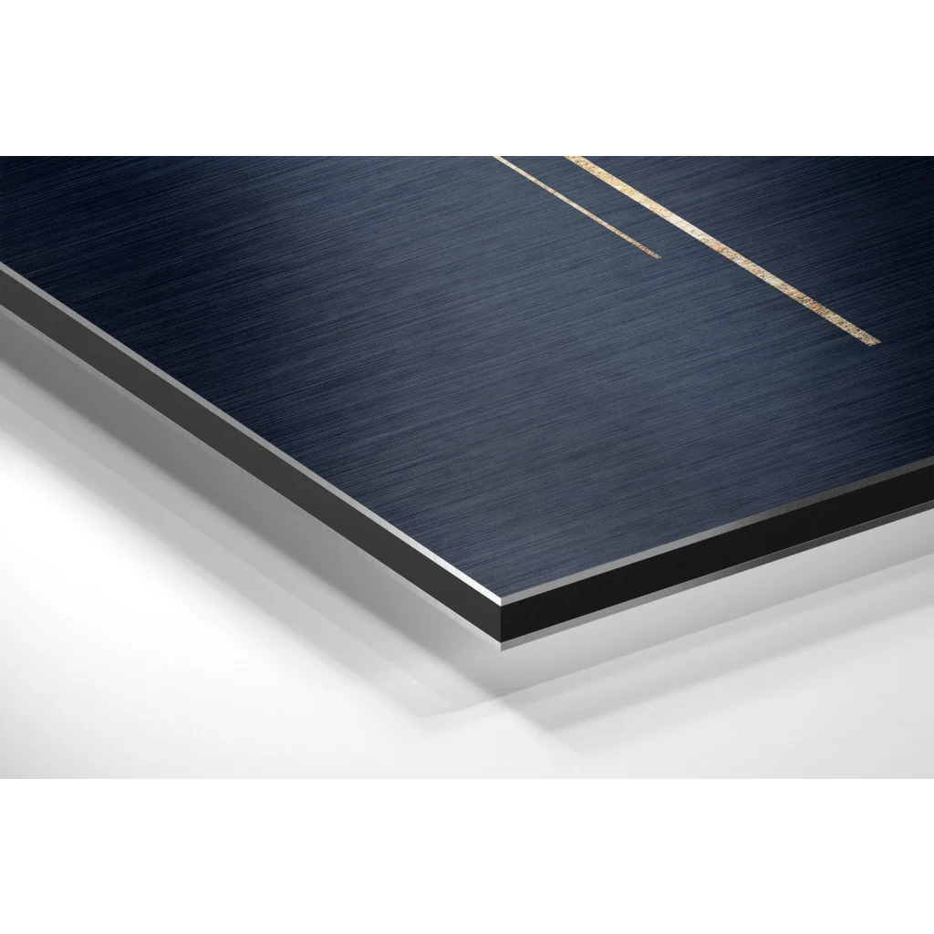 Stunning dark blue brushed aluminium dibond wall art with gold accents
