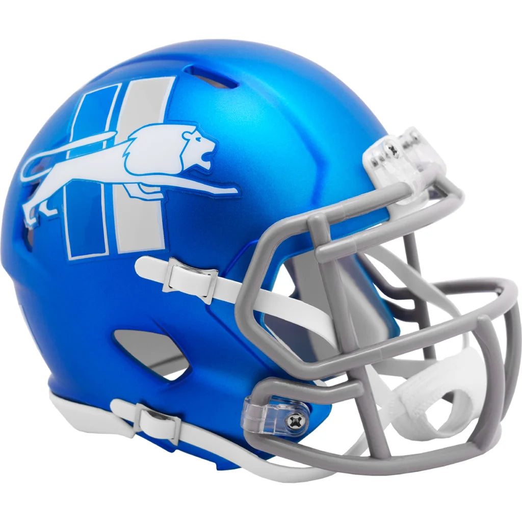 Blue and white Riddell Speed Mini football helmet with tiger logo