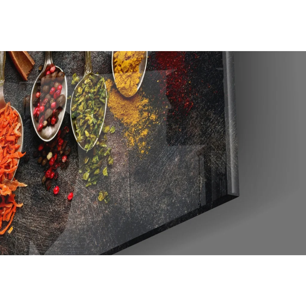 Vibrant spice spoons wall art canvas print on framed display