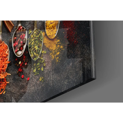 Vibrant spice spoons wall art canvas print on framed display