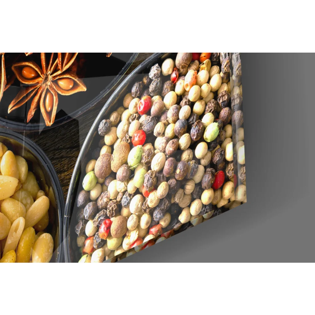 Colorful mixed peppercorns in clear glass bowl wall art
