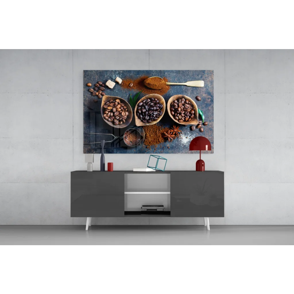 Rustic coffee beans wall art canvas print with spices and beans