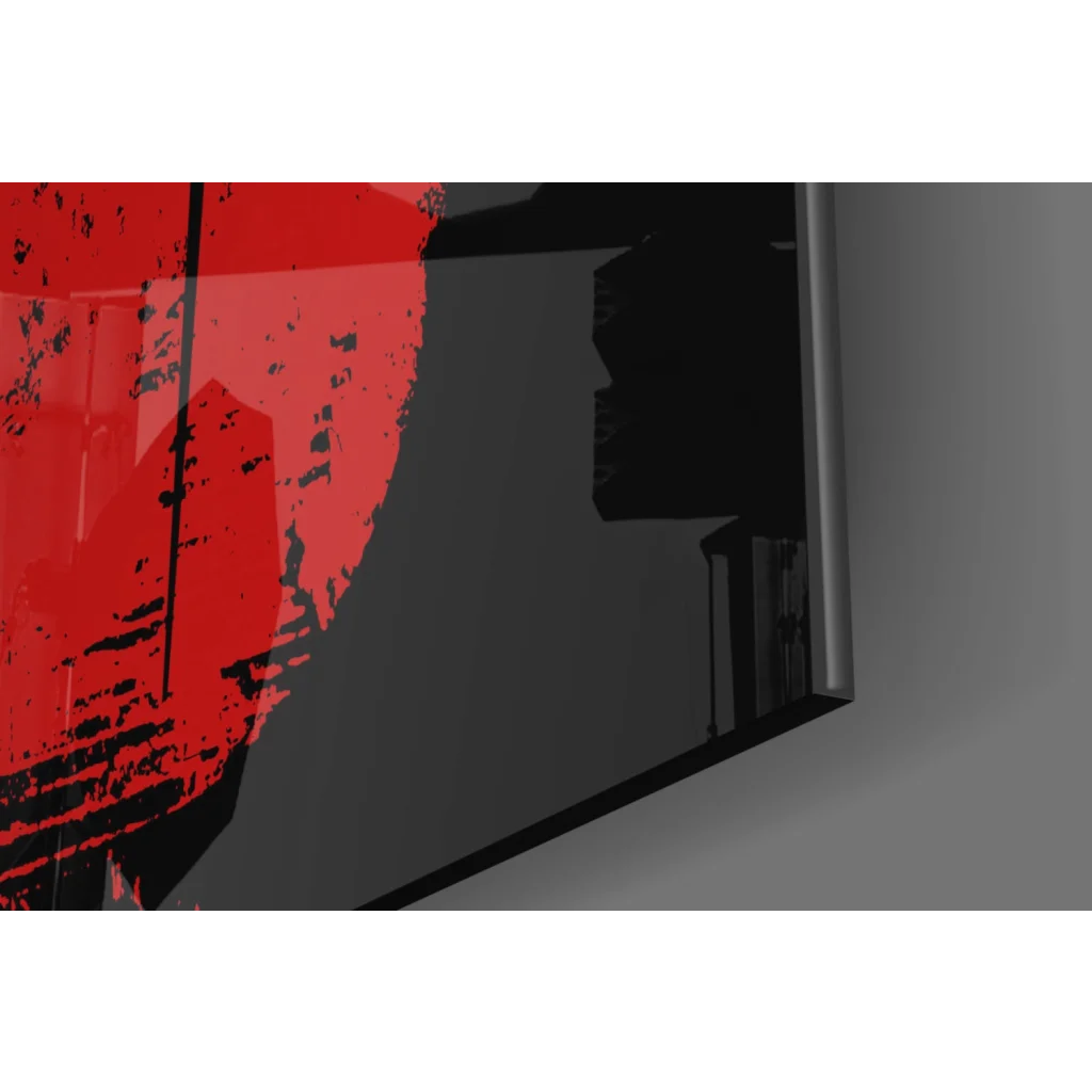 Bold red and black Spiderman logo glass wall art with grunge texture