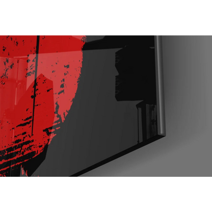 Bold red and black Spiderman logo glass wall art with grunge texture