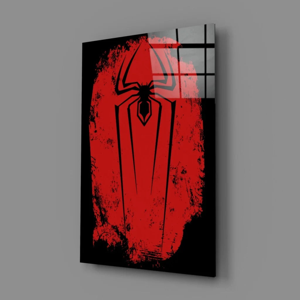 Red and black Spiderman logo grunge acrylic wall art piece