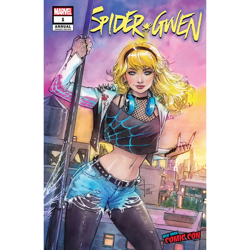 Spider Gwen comic cover featuring Sabine Rich exclusive punk-rock outfit