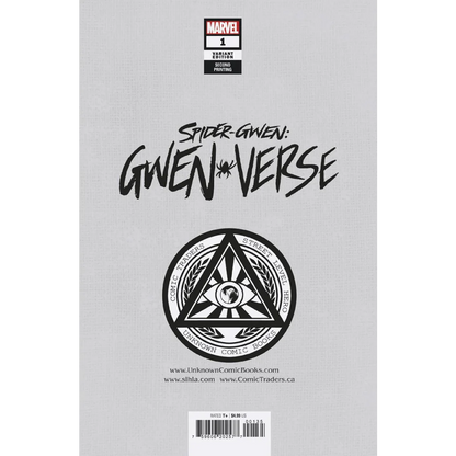 Gray comic book cover with black text and emblem from Gwenverse 1 Greg Land exclusive