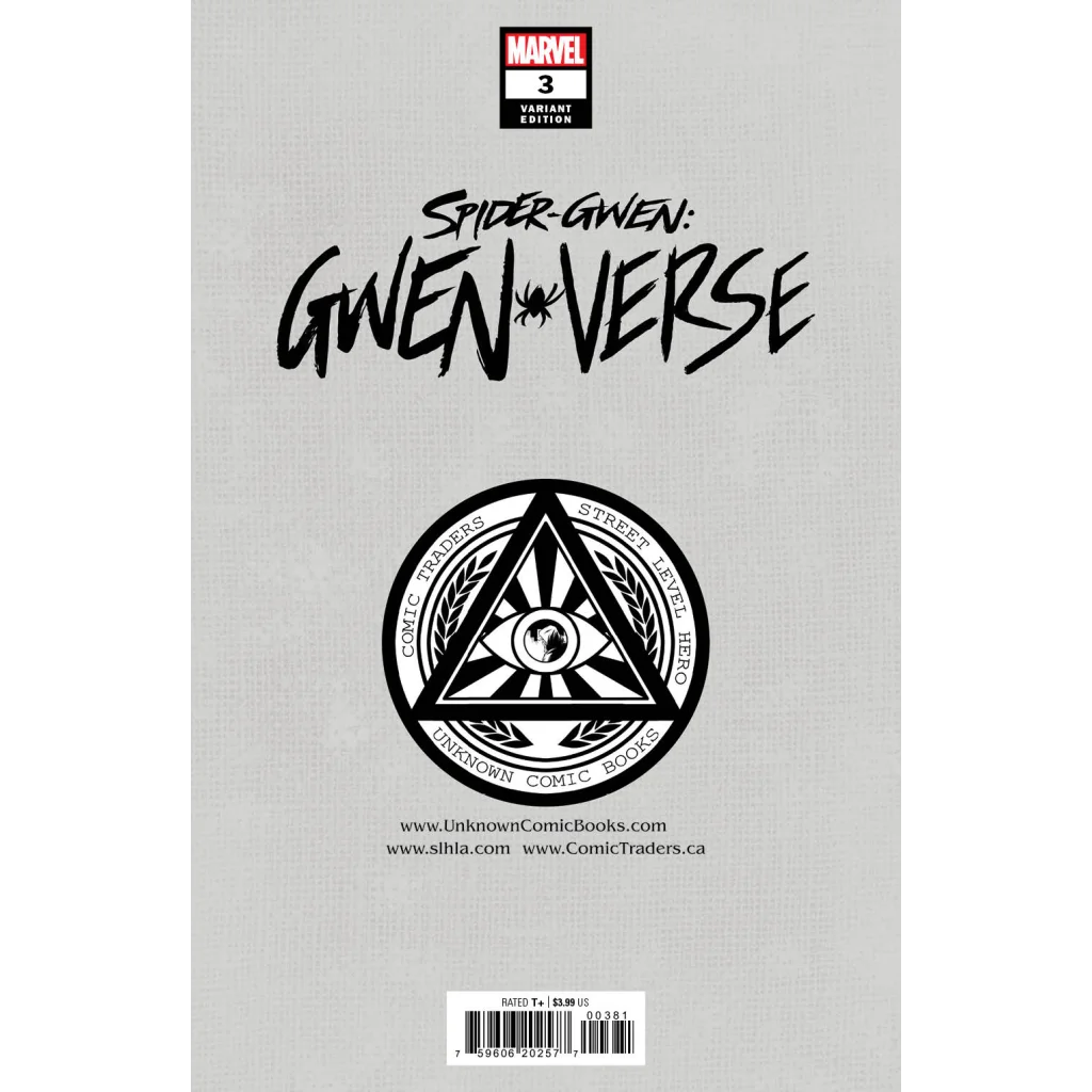 Black and white cover comic book Spider-Gwen Gwenverse #3 from Unknown Comics Sway Exclusive