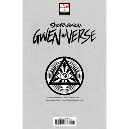 Black and white cover comic book Spider-Gwen Gwenverse #3 from Unknown Comics Sway Exclusive