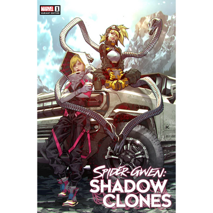 Comic book cover with Spider-Gwen shadow clones and Kael Ngu exclusive art featuring Emily Kim