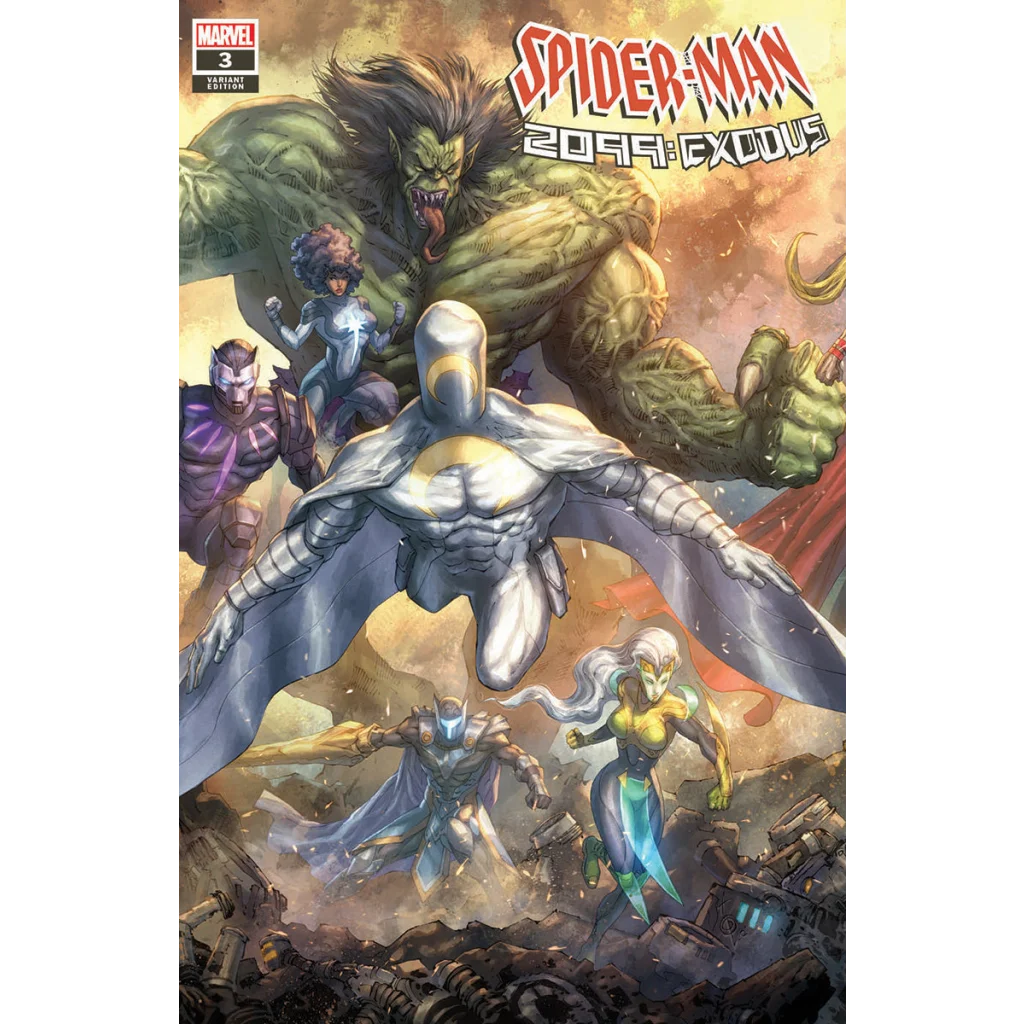 Marvel comic cover with Spider-Man 2099 and New Avengers in action scene