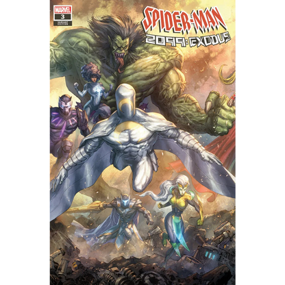 Marvel comic cover with Spider-Man 2099 and New Avengers in action scene