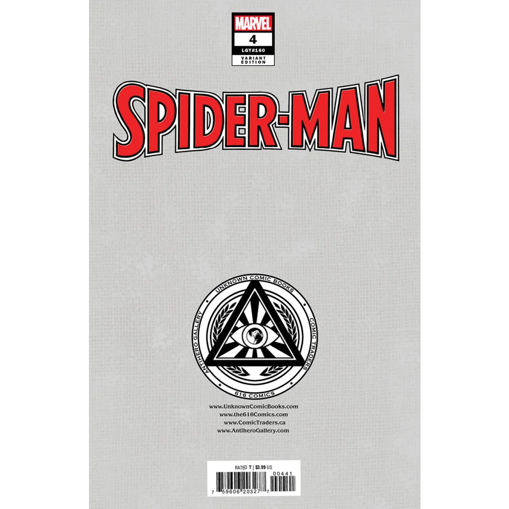 Gray Spider-Man comic cover with red title and eye-in-pyramid symbol