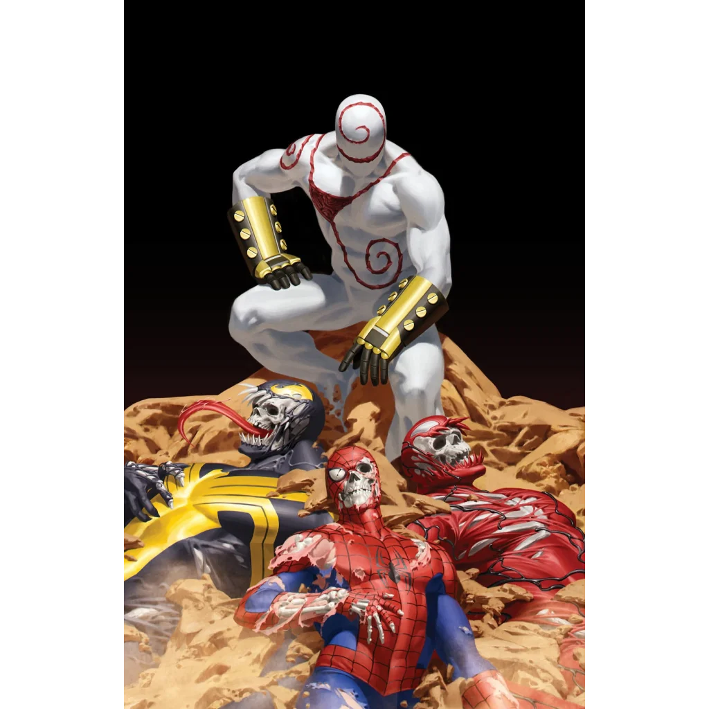 White muscular figure with red spiral markings and gold forearm guards in Spider-Man Venom Death Spiral trade set