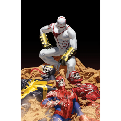 White muscular figure with red spiral markings and gold forearm guards in Spider-Man Venom Death Spiral trade set