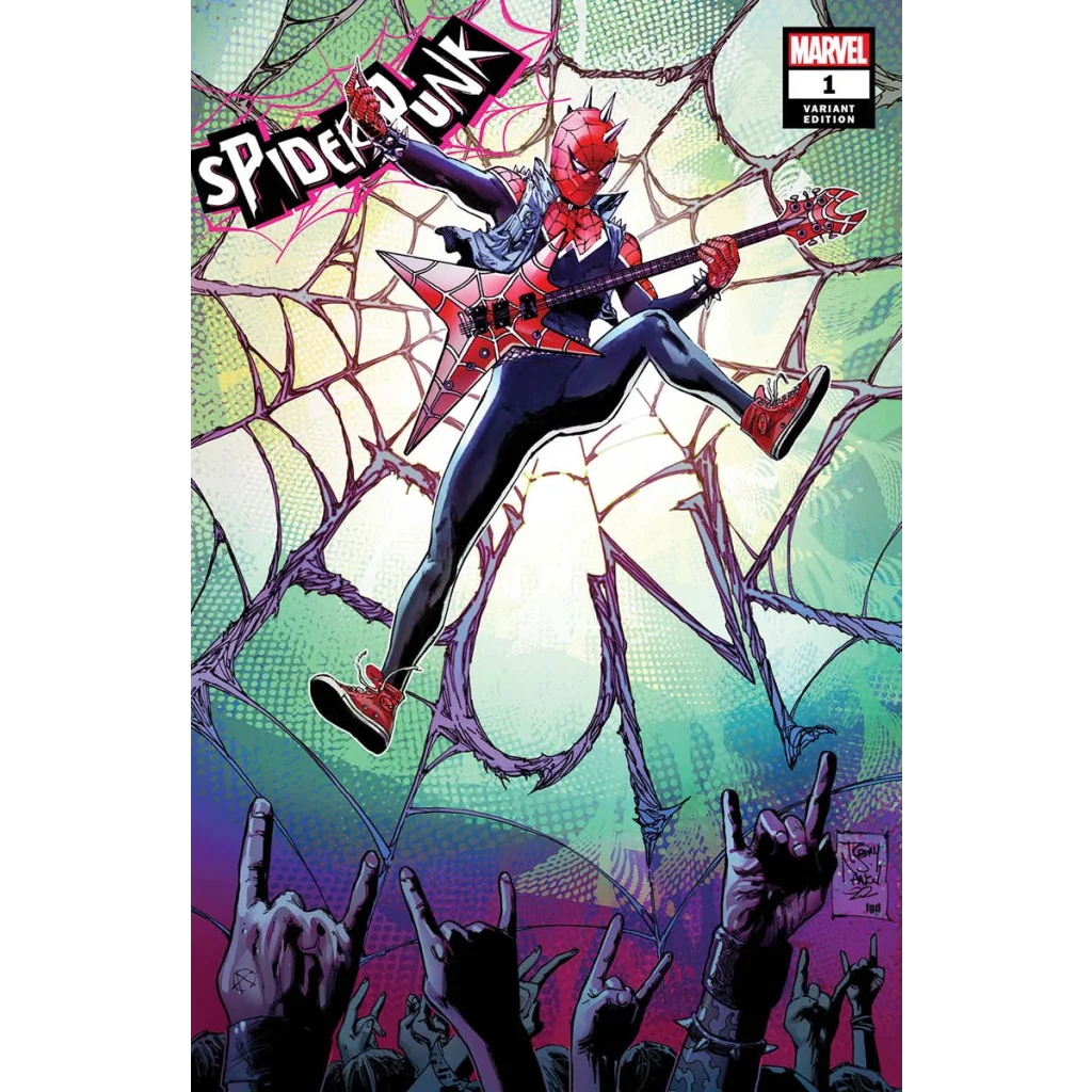 Comic book featuring Spider-Punk with star-shaped guitar from Cody Ziglar and Justin Mason