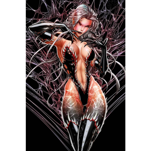 Black and red spiderweb bodysuit cosplay variant metal comic style