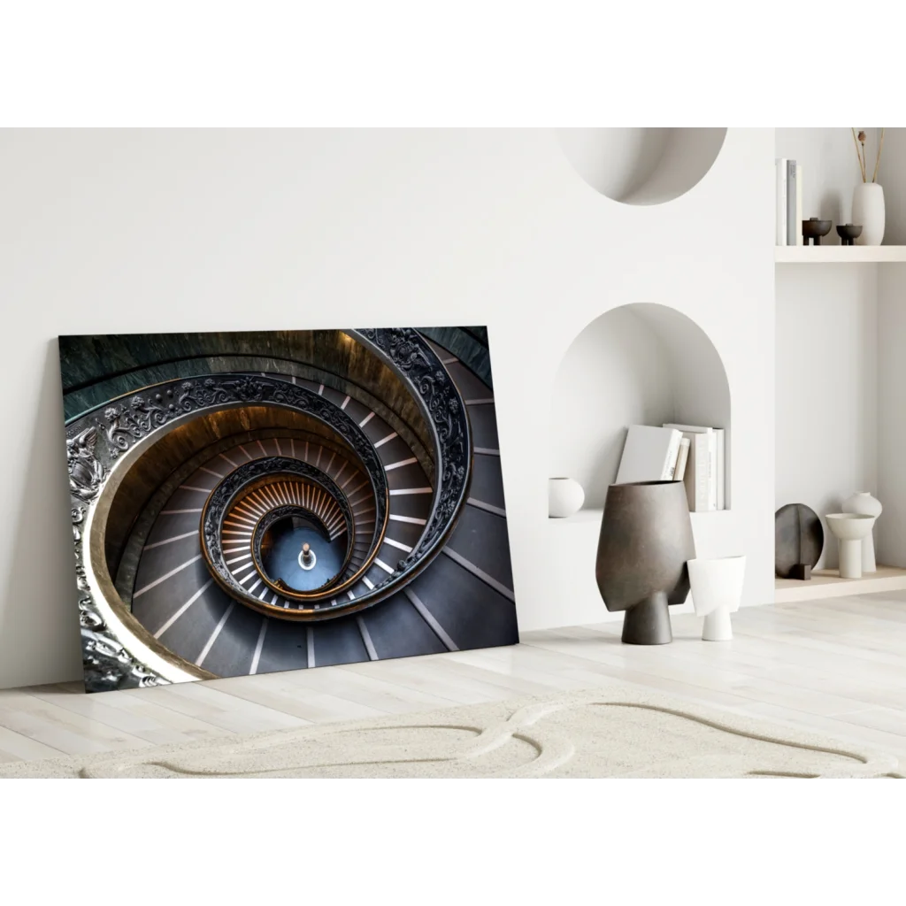 Stunning Spiral Staircase Glass Wall Art Print | Modern Wall Art Decor | vintageantiquesgifts.com