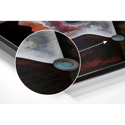 Abstract swirling red black gray art on brushed aluminium dibond panel