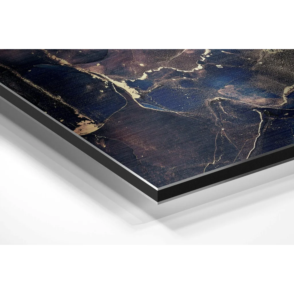 Glass Wall Art Stunning blue gold marble brushed aluminium dibond wall art