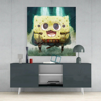 SpongeBob Glass Wall Art Panel with Textured Green Surface | Contemporary Home Wall Art | vintageantiquesgifts.com