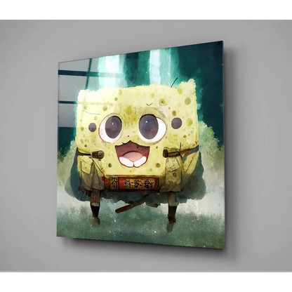 SpongeBob Glass Wall Art Panel with Textured Green Surface | Glass Wall Art Print | vintageantiquesgifts.com