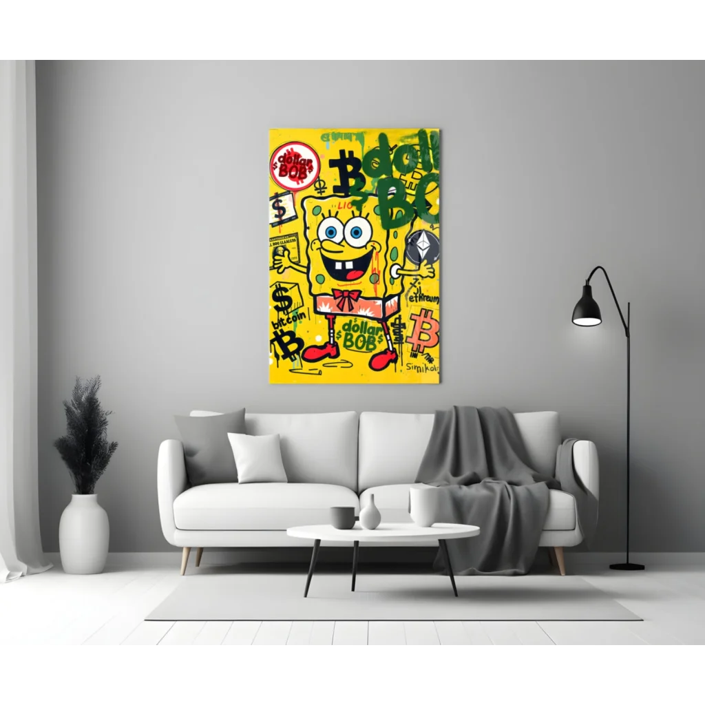 SpongeBob Bitcoin graffiti canvas wall art with Dollar Bob