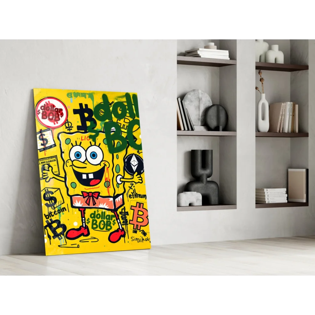 SpongeBob Bitcoin graffiti canvas wall art with yellow vibes