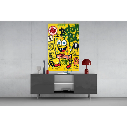 Vibrant SpongeBob Bitcoin graffiti canvas wall art